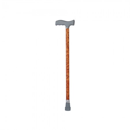 HEIGHT ADJUSTING CANE WITH BROWN WOOD DESIGN